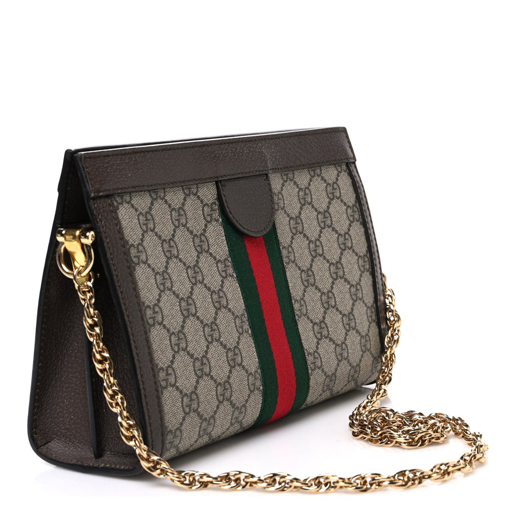 GG Supreme Monogram Web Small Ophidia Chain Shoulder Bag Brown wholesalehk.shop