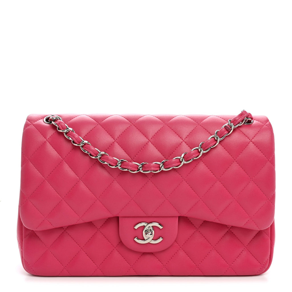 Lambskin Quilted Jumbo Double Flap Dark Pink wholesalehk.shop