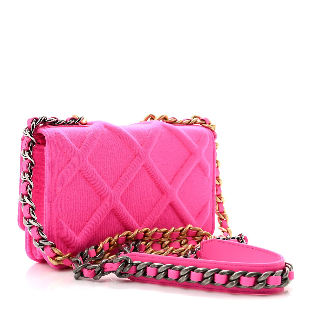 Jersey Quilted Chanel 19 Wallet On Chain WOC Pink wholesalehk.shop