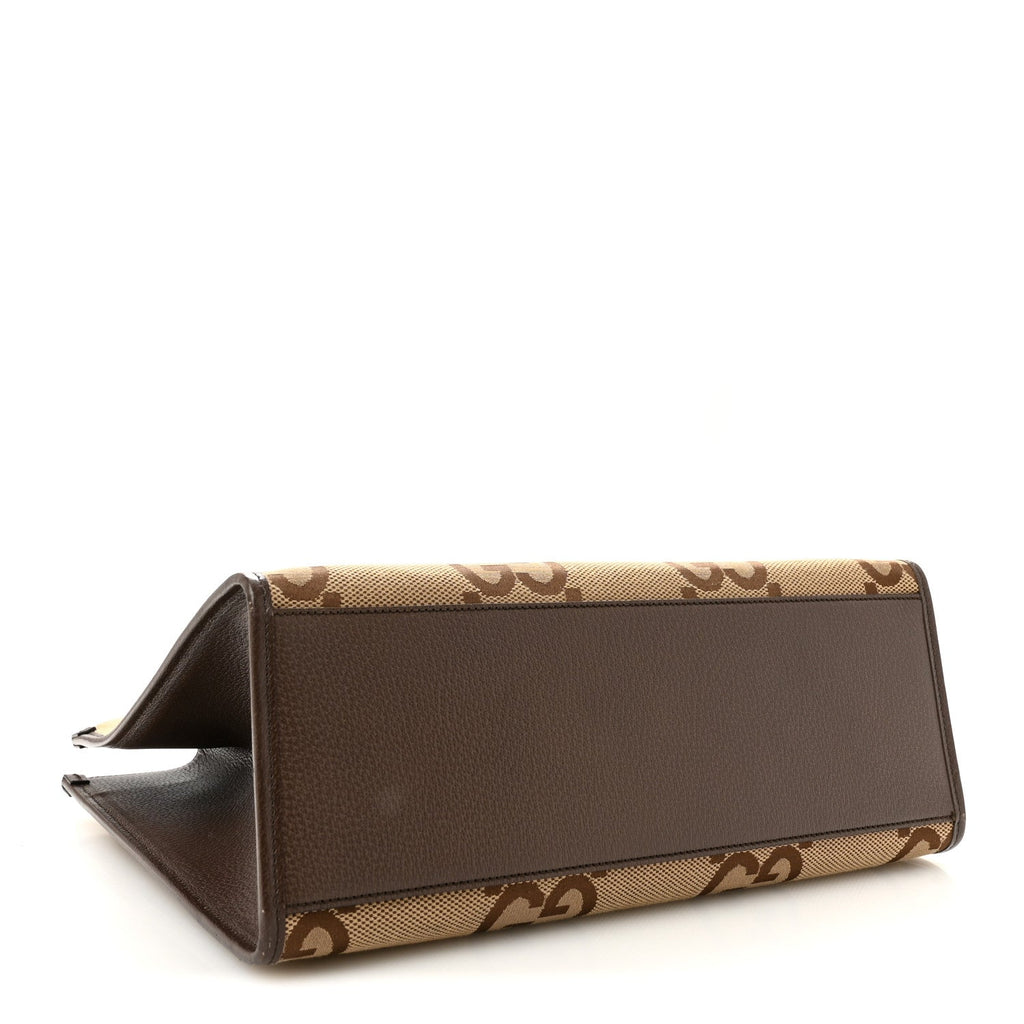 Monogram Jumbo GG Textured Dollar Calfskin Web Tote Bag Camel Ebony New Acero wholesalehk.shop