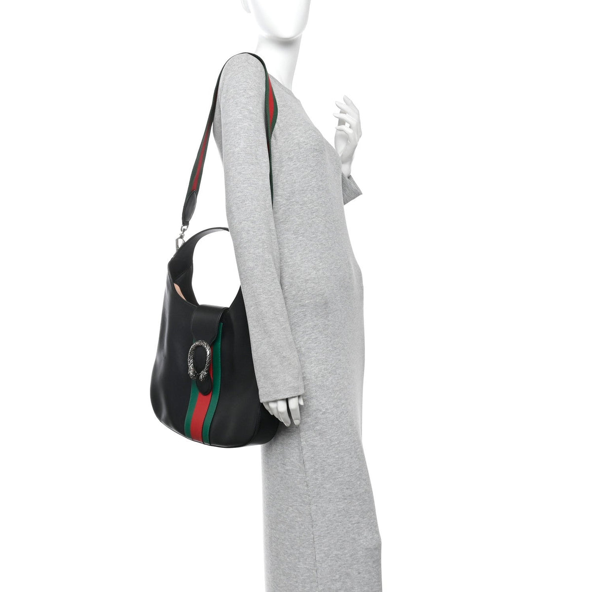 Calfskin Web Stripe Medium Dionysus Hobo Black wholesalehk.shop