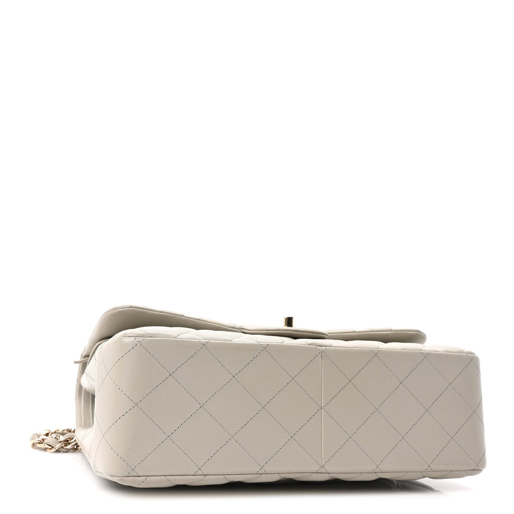 Lambskin Quilted Jumbo Double Flap Grey wholesalehk.shop