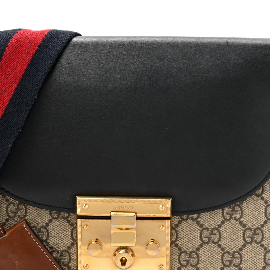 GG Supreme Monogram Web Medium Padlock Messenger Shoulder Bag Black £¨ Direct shipment via from wholesalehk.shop