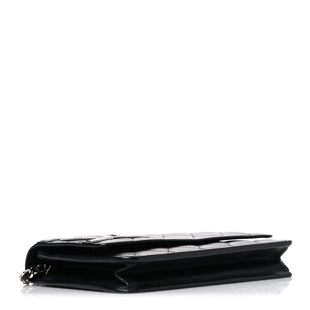 Calfskin Quilted Cambon Wallet on Chain WOC Black wholesalehk.shop