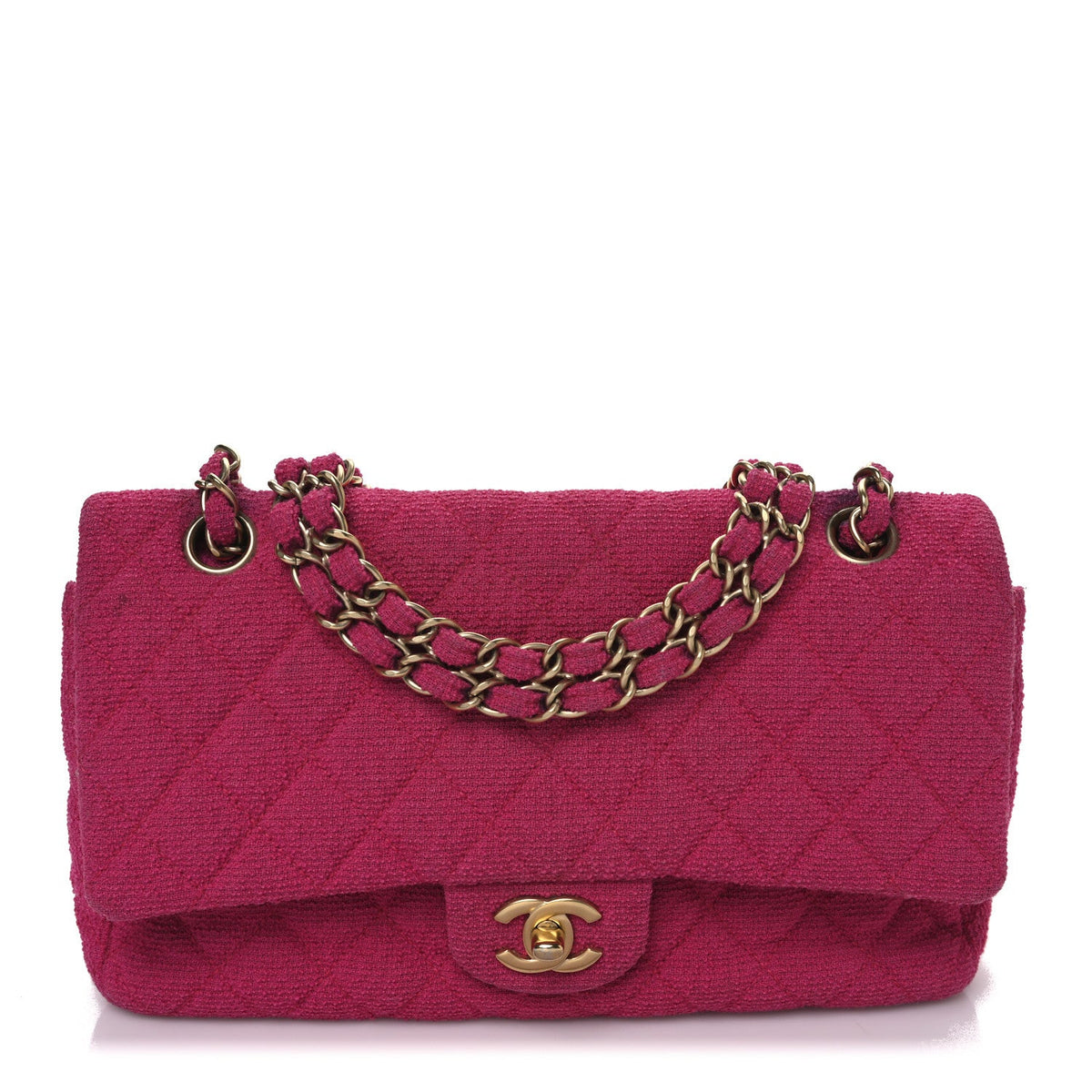 Tweed Quilted Medium Double Flap Fuchsia wholesalehk.shop