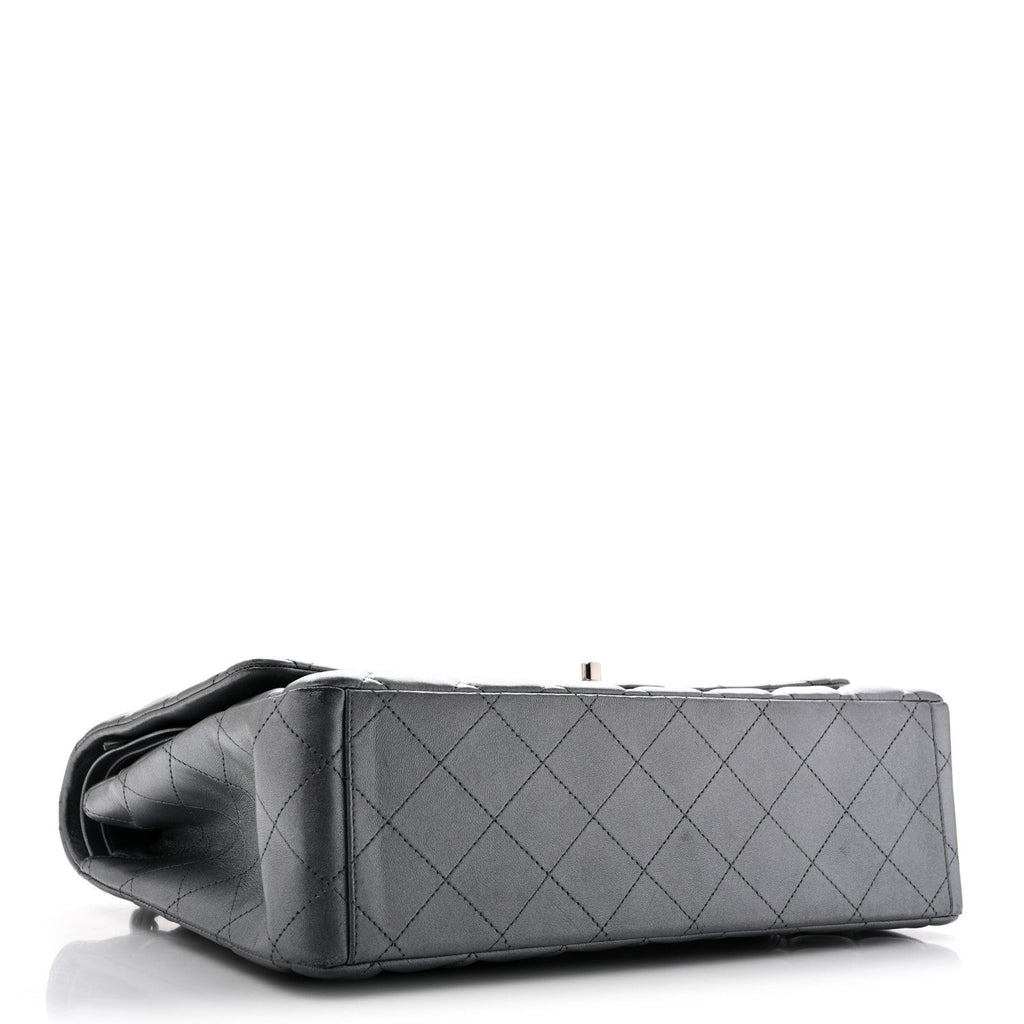 Metallic Lambskin Quilted Maxi Double Flap Pewter wholesalehk.shop