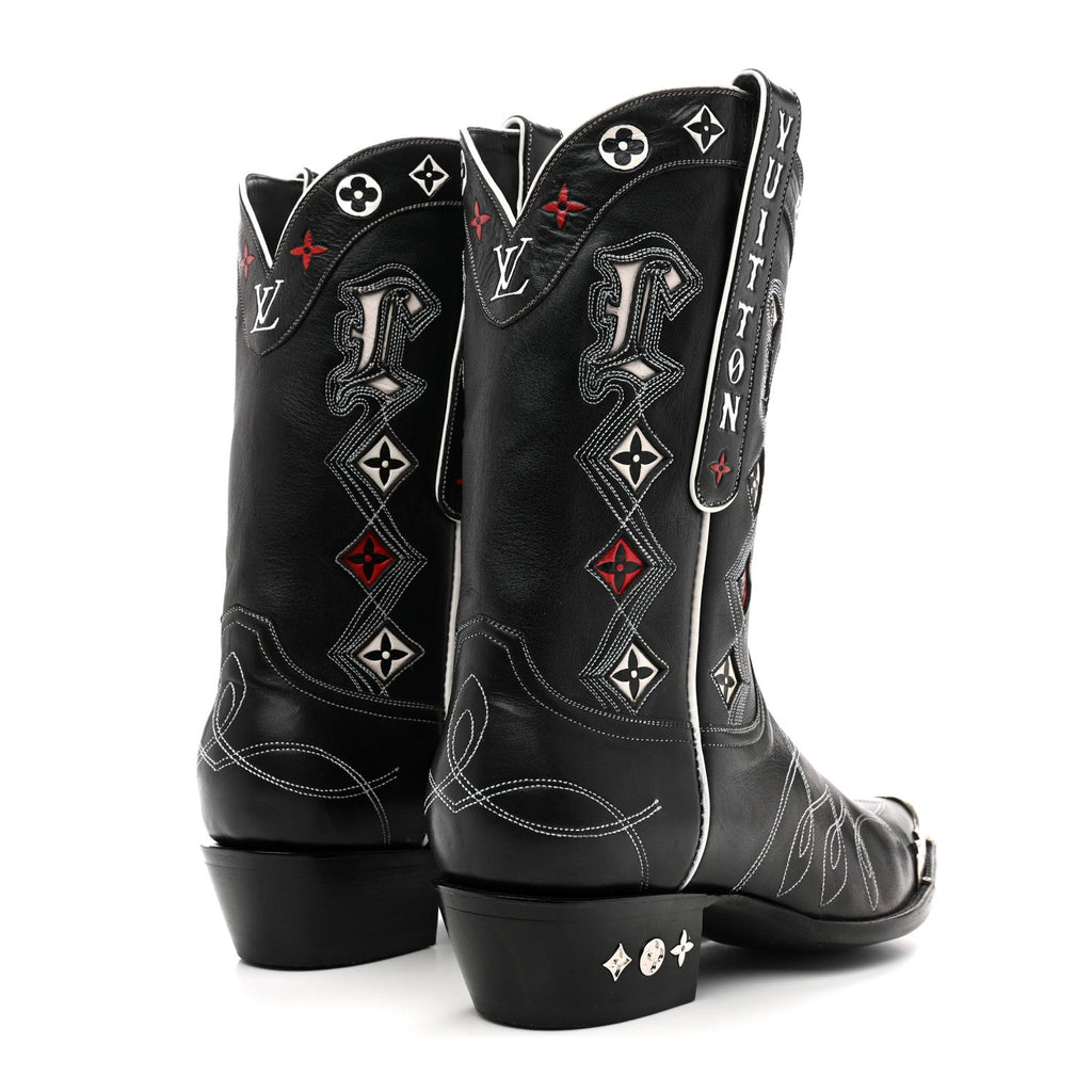 Calfskin LV Texan Mens Rider Boots 10.5 Black Silver £¨ Direct shipment via from wholesalehk.shop