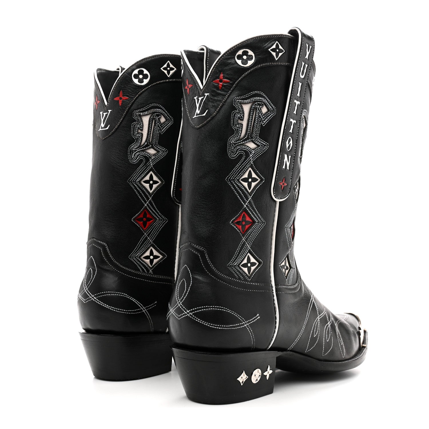 Calfskin LV Texan Mens Rider Boots 10.5 Black Silver £¨ Direct shipment via from wholesalehk.shop