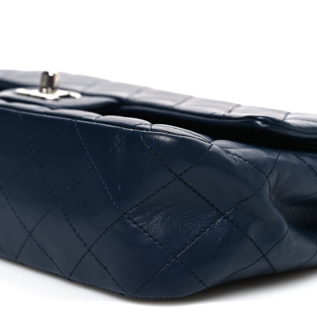 Lambskin Quilted Medium Double Flap Navy wholesalehk.shop