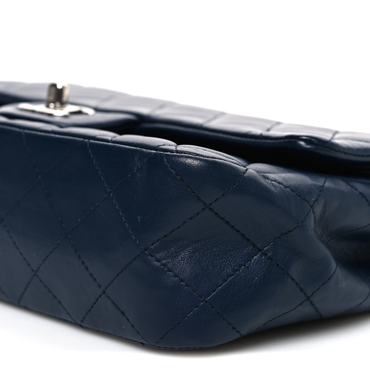 Lambskin Quilted Medium Double Flap Navy wholesalehk.shop