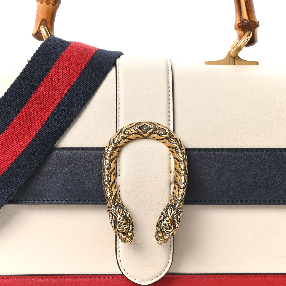 Calfskin Bamboo Web Medium Dionysus Top Handle Bag White Blue Hibiscus Red wholesalehk.shop