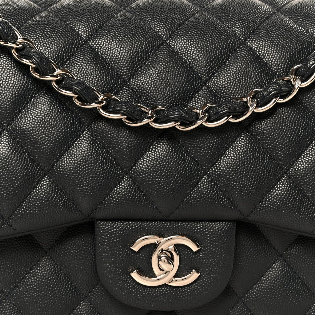 Caviar Quilted Jumbo Double Flap Navy Blue wholesalehk.shop