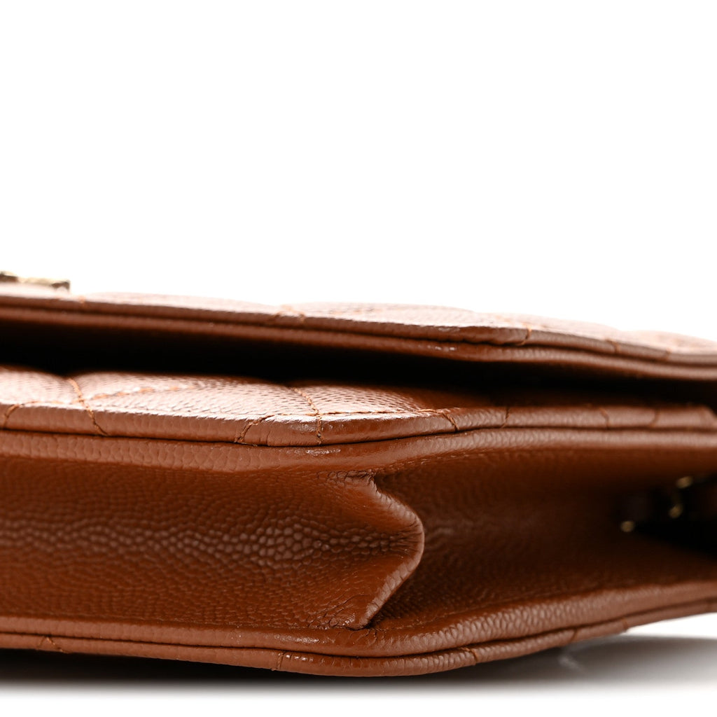 Shiny Caviar Quilted Strass Wallet On Chain WOC Light Brown wholesalehk.shop