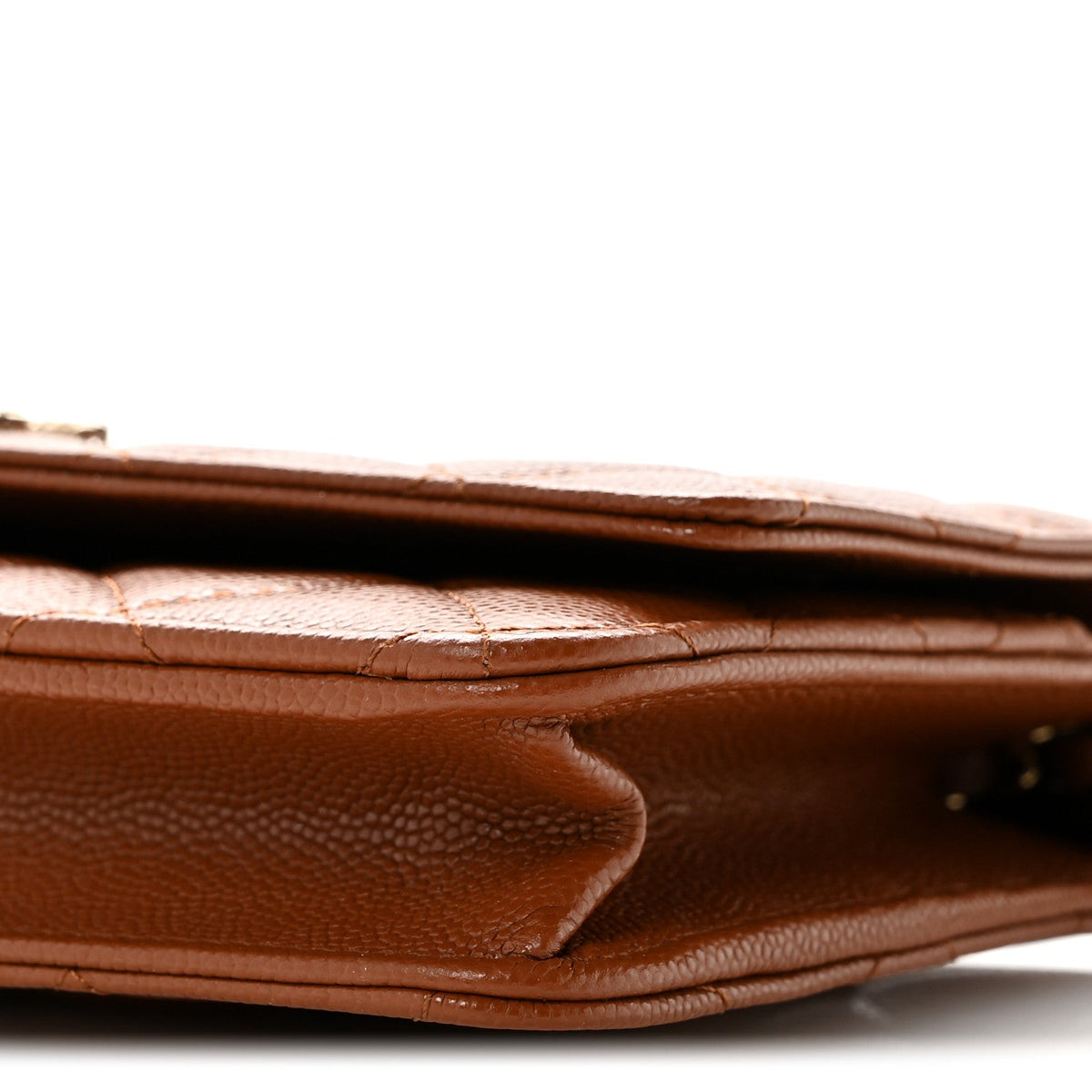 Shiny Caviar Quilted Strass Wallet On Chain WOC Light Brown wholesalehk.shop