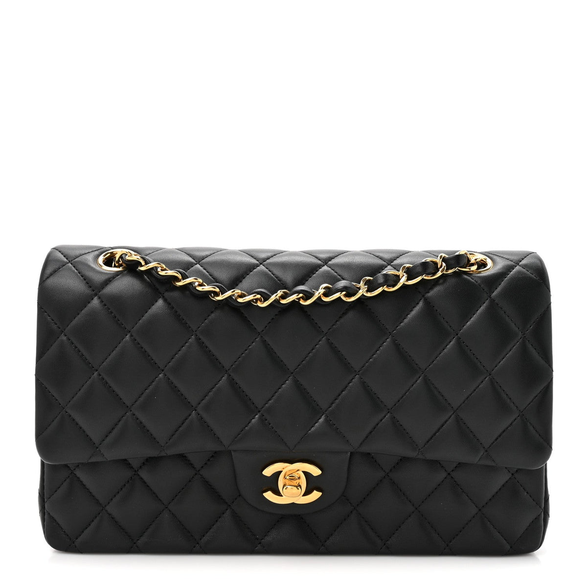 Lambskin Quilted Small Double Flap Black wholesalehk.shop