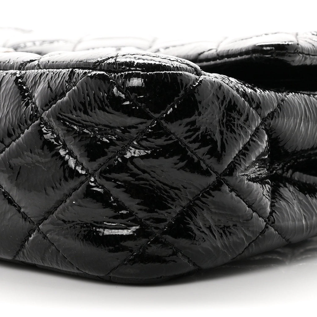 Crumpled Patent Quilted Medium Double Flap Black wholesalehk.shop