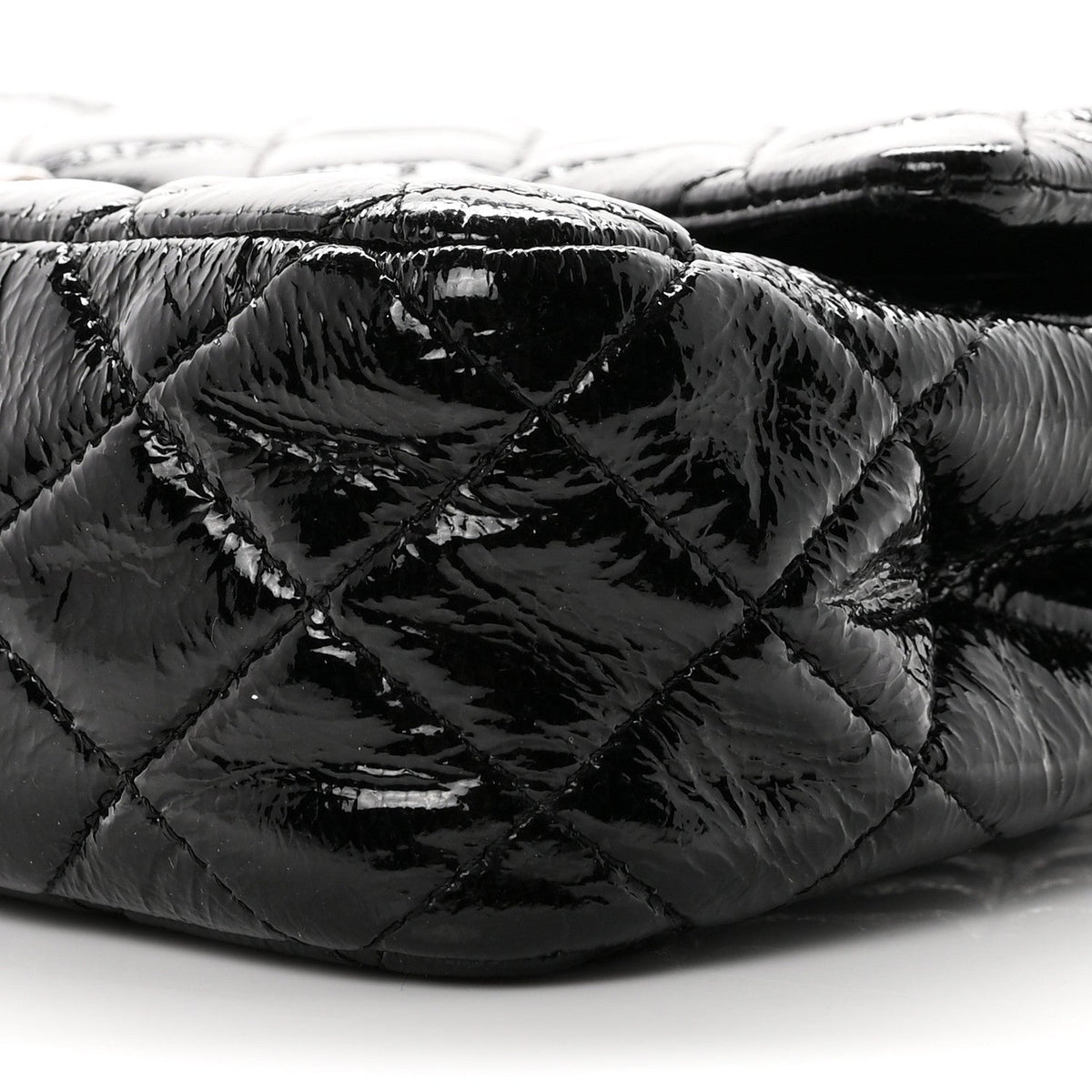 Crumpled Patent Quilted Medium Double Flap Black wholesalehk.shop