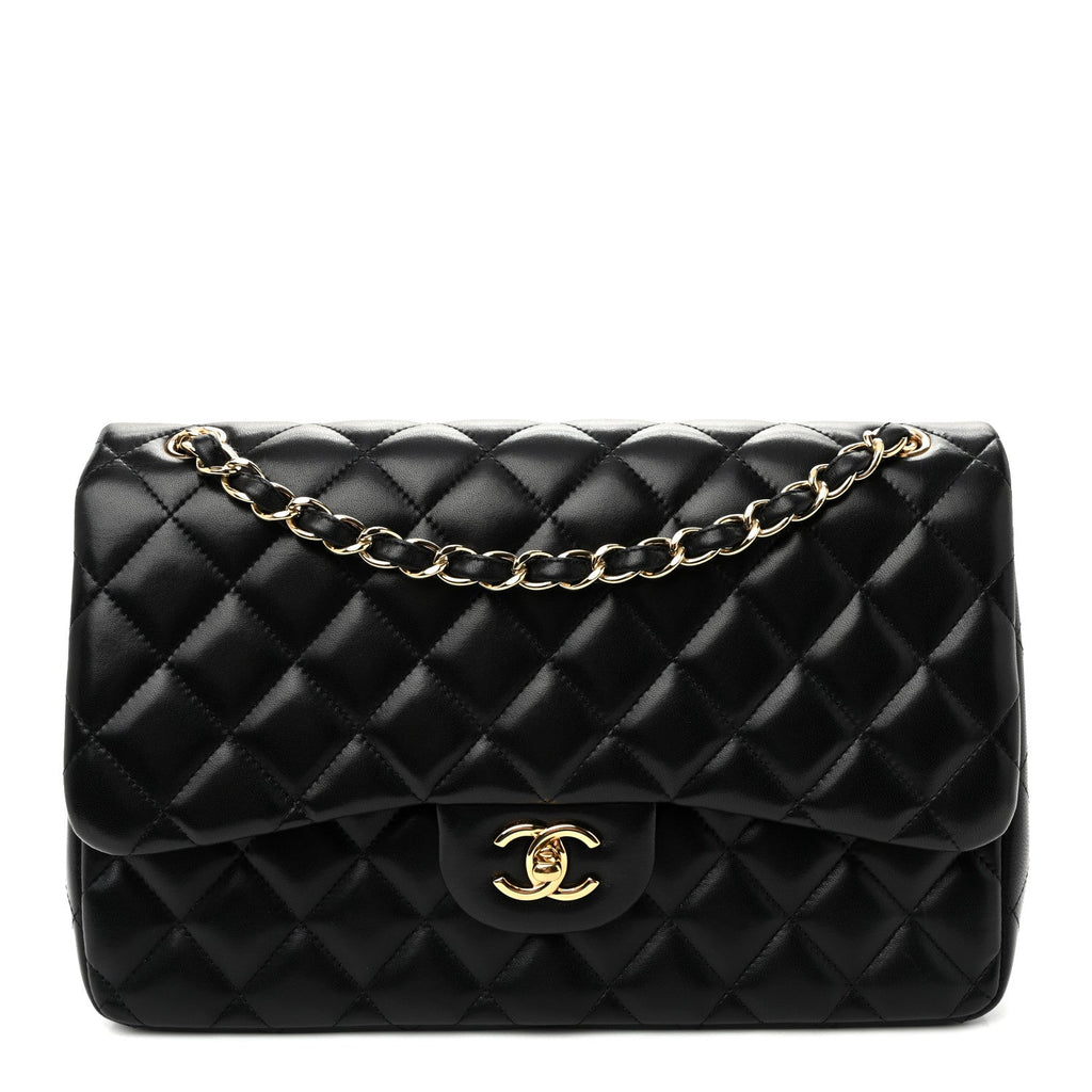 Lambskin Quilted Jumbo Double Flap Black wholesalehk.shop