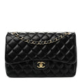 Lambskin Quilted Jumbo Double Flap Black wholesalehk.shop