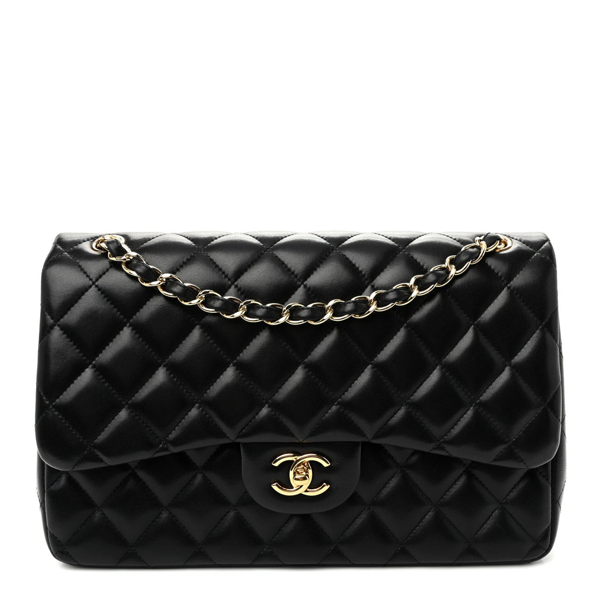 Lambskin Quilted Jumbo Double Flap Black wholesalehk.shop