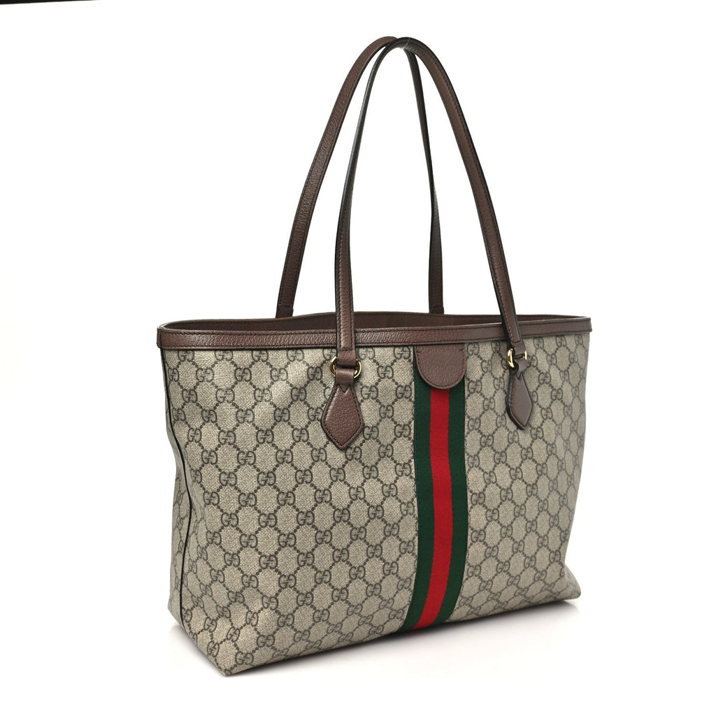 GG Supreme Monogram Textured Calfskin Web Medium Ophidia Shopping Tote Beige Ebony New Acero wholesalehk.shop