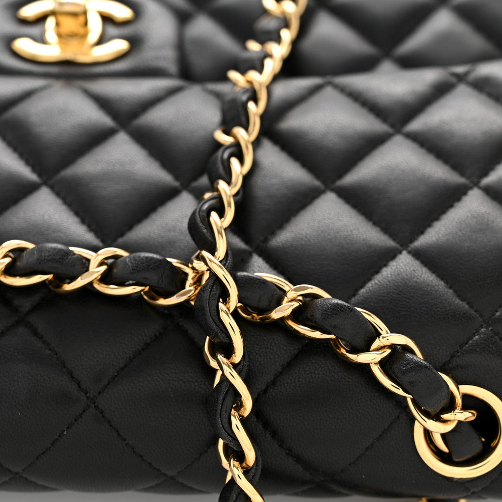Lambskin Quilted Medium Double Flap Black wholesalehk.shop