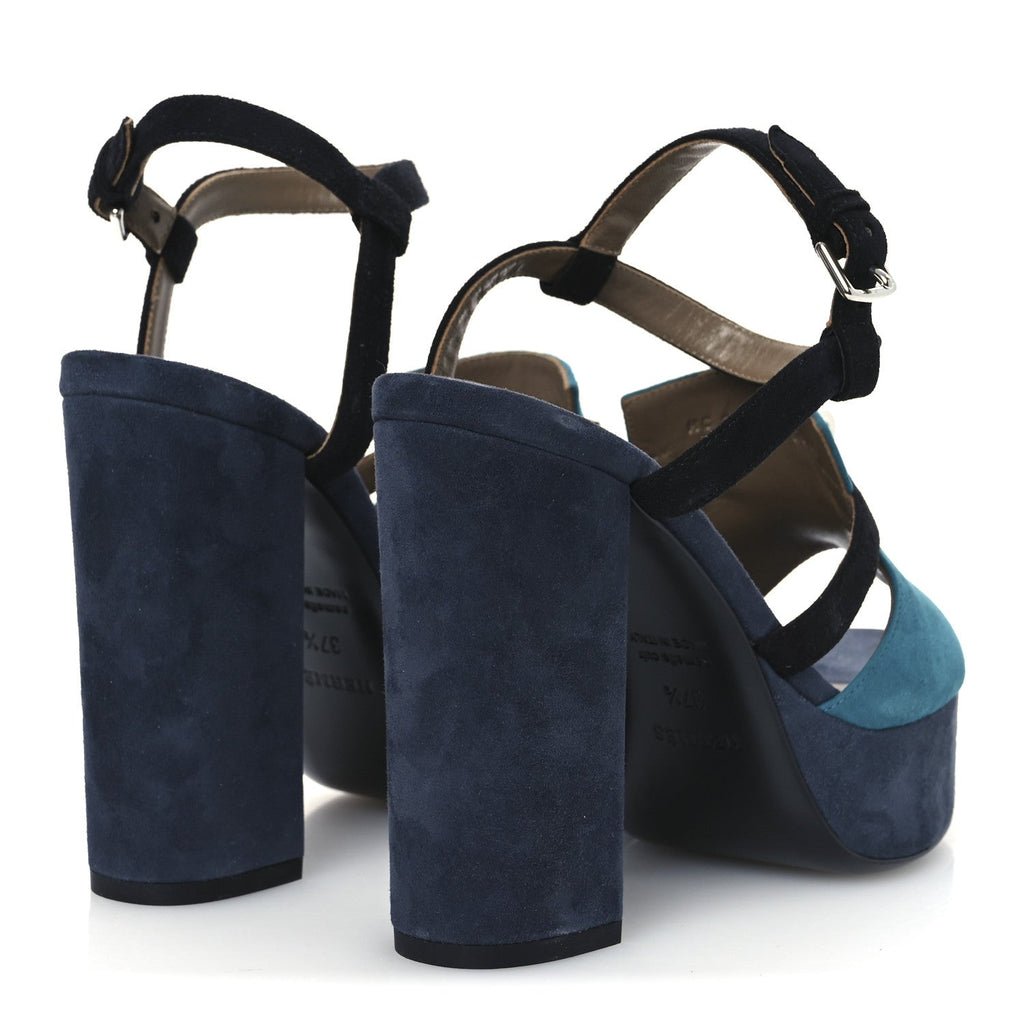 Suede Goatskin Calas Sandals 37.5 Vert Oxford Bleu Celeste Black wholesalehk.shop