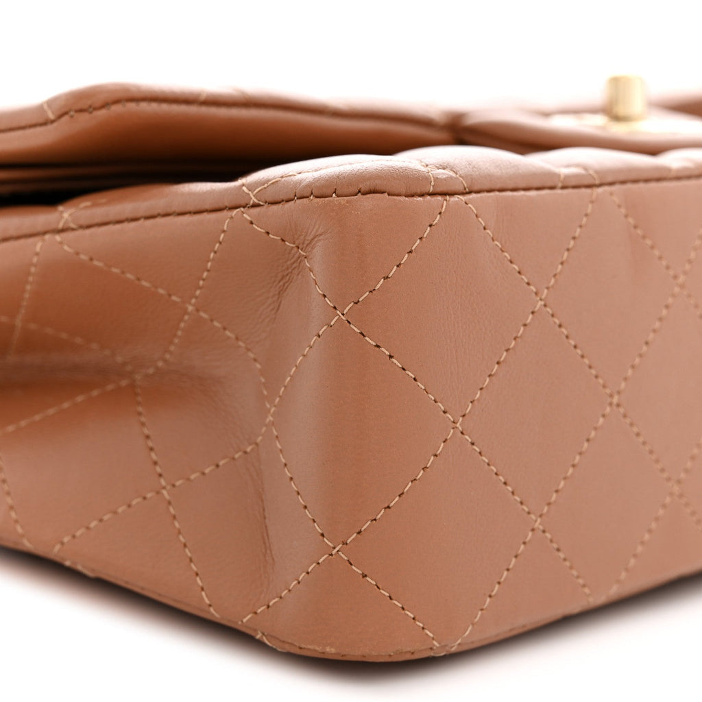 Lambskin Quilted Medium Double Flap Brown wholesalehk.shop