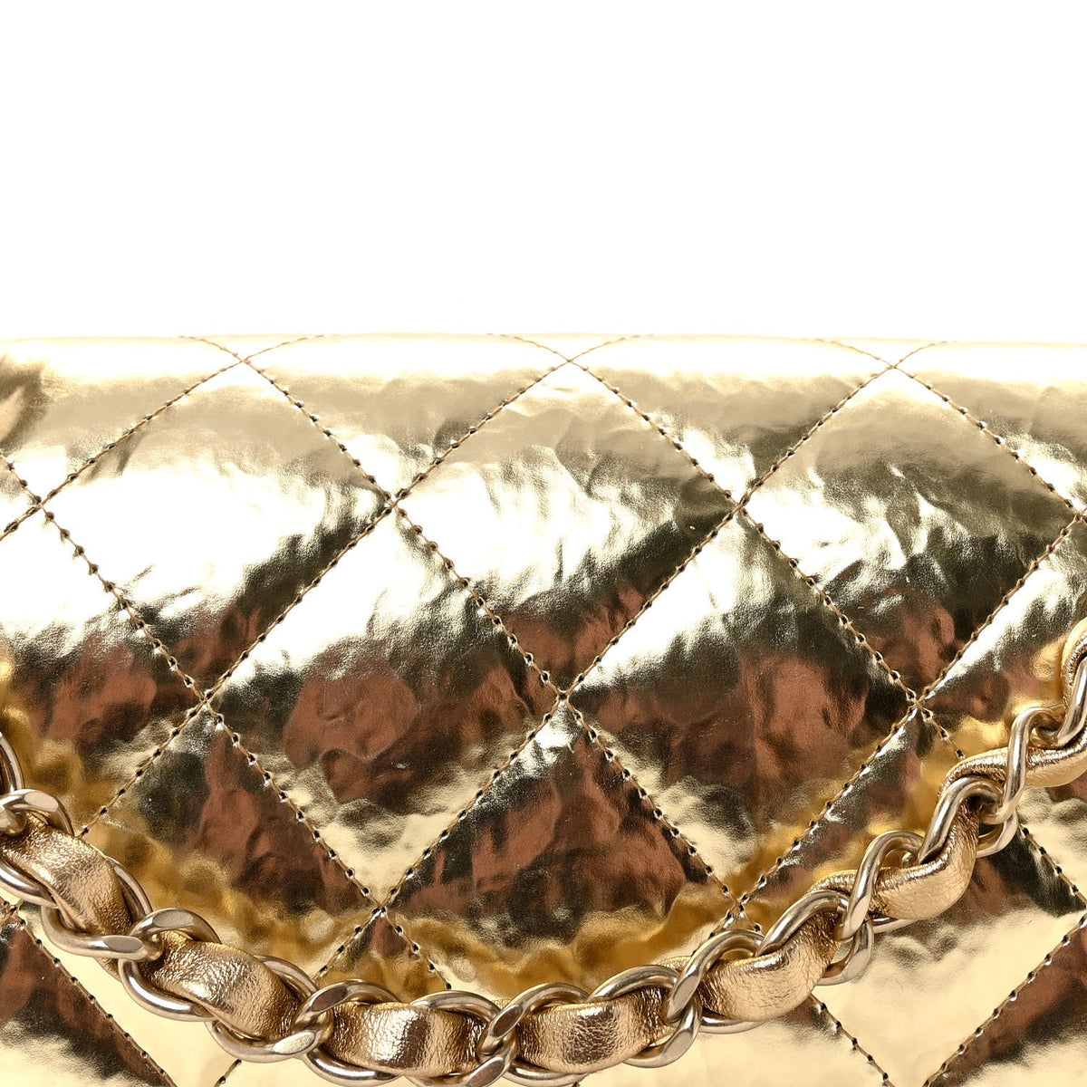 Hammered Metallic Calfskin Quilted Small Double Flap Gold wholesalehk.shop