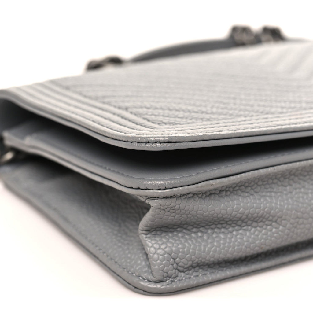 Caviar Chevron Quilted Boy Wallet On Chain WOC Grey wholesalehk.shop