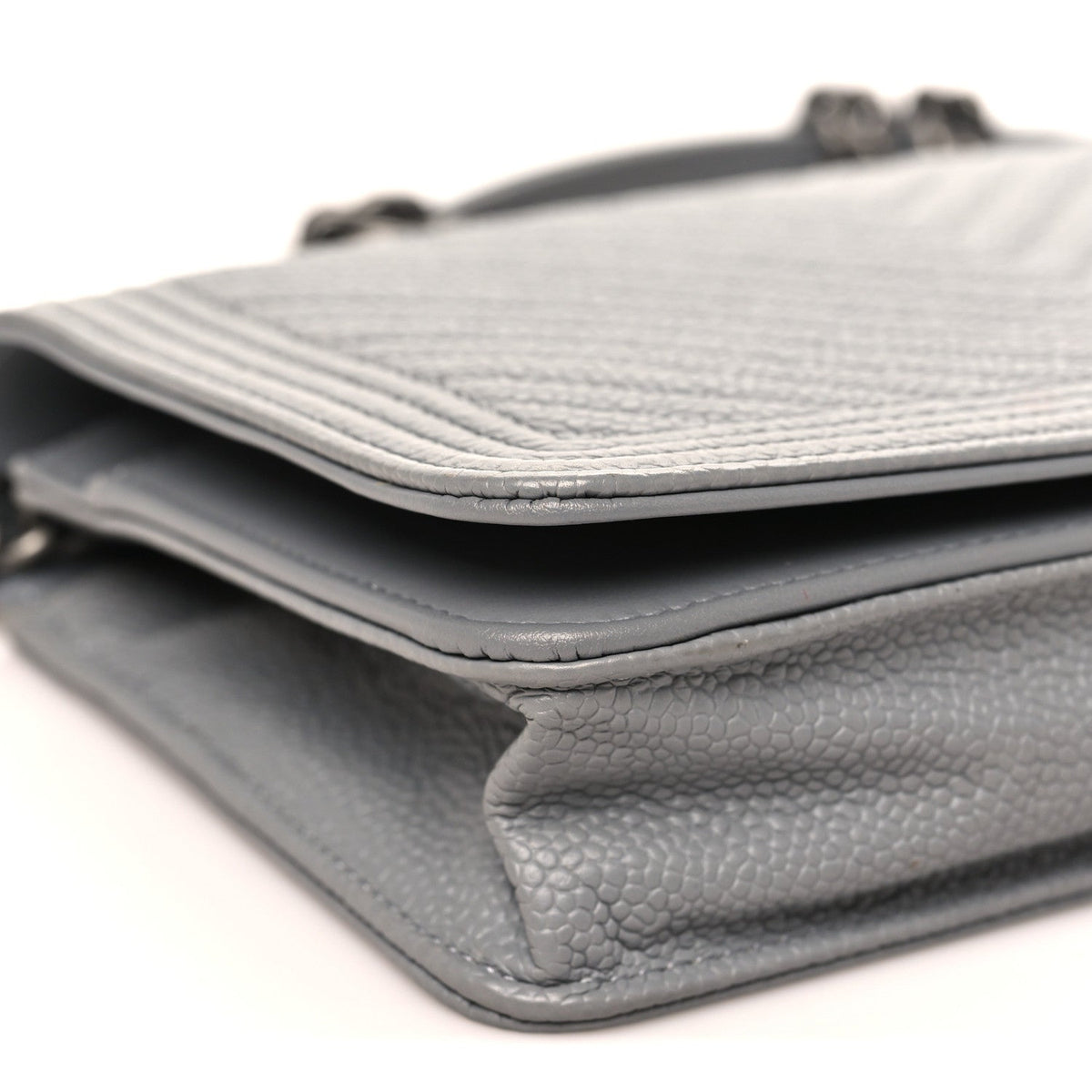 Caviar Chevron Quilted Boy Wallet On Chain WOC Grey wholesalehk.shop