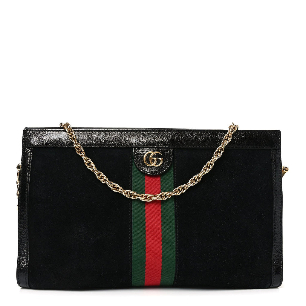 Suede Patent GG Web Medium Ophidia Chain Shoulder Bag Black wholesalehk.shop
