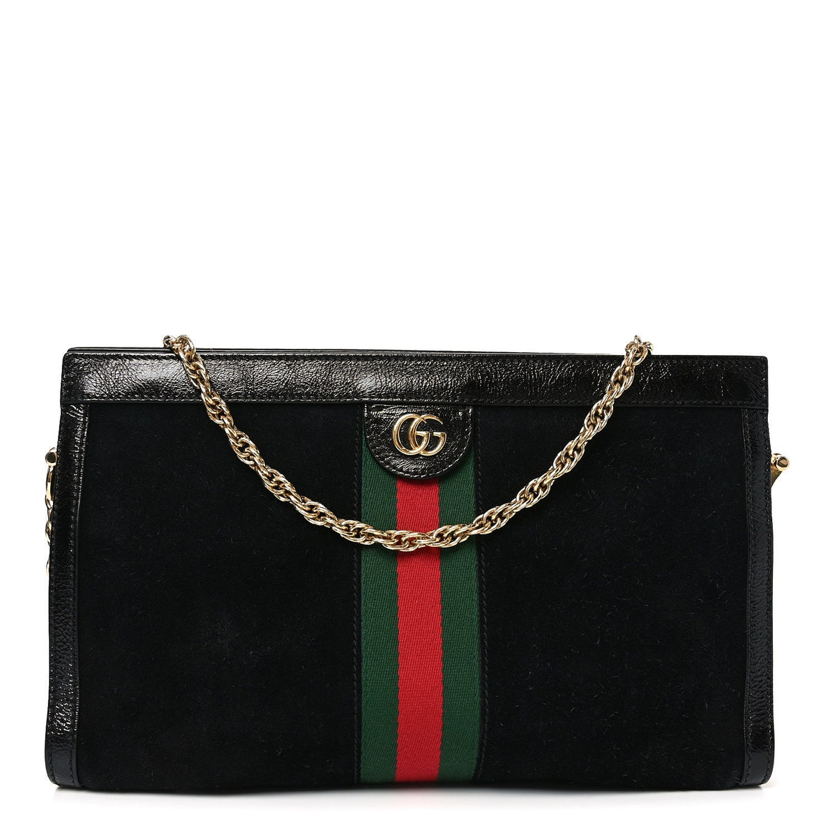 Suede Patent GG Web Medium Ophidia Chain Shoulder Bag Black wholesalehk.shop