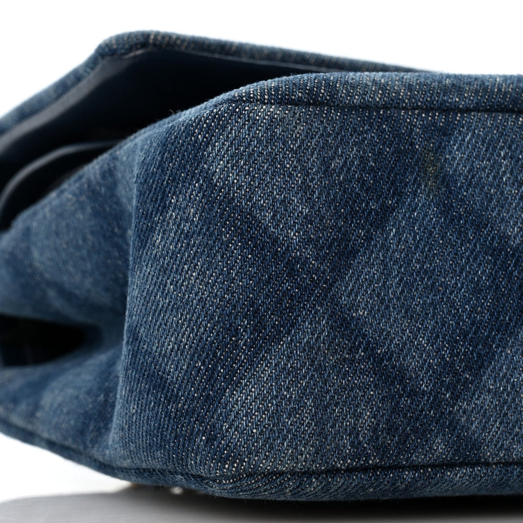Printed Denim Quilted Medium Double Flap Light Blue wholesalehk.shop