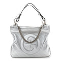 Sakai Be Green Calfskin Diagonal Stitched Small Blondie Tote Silver wholesalehk.shop