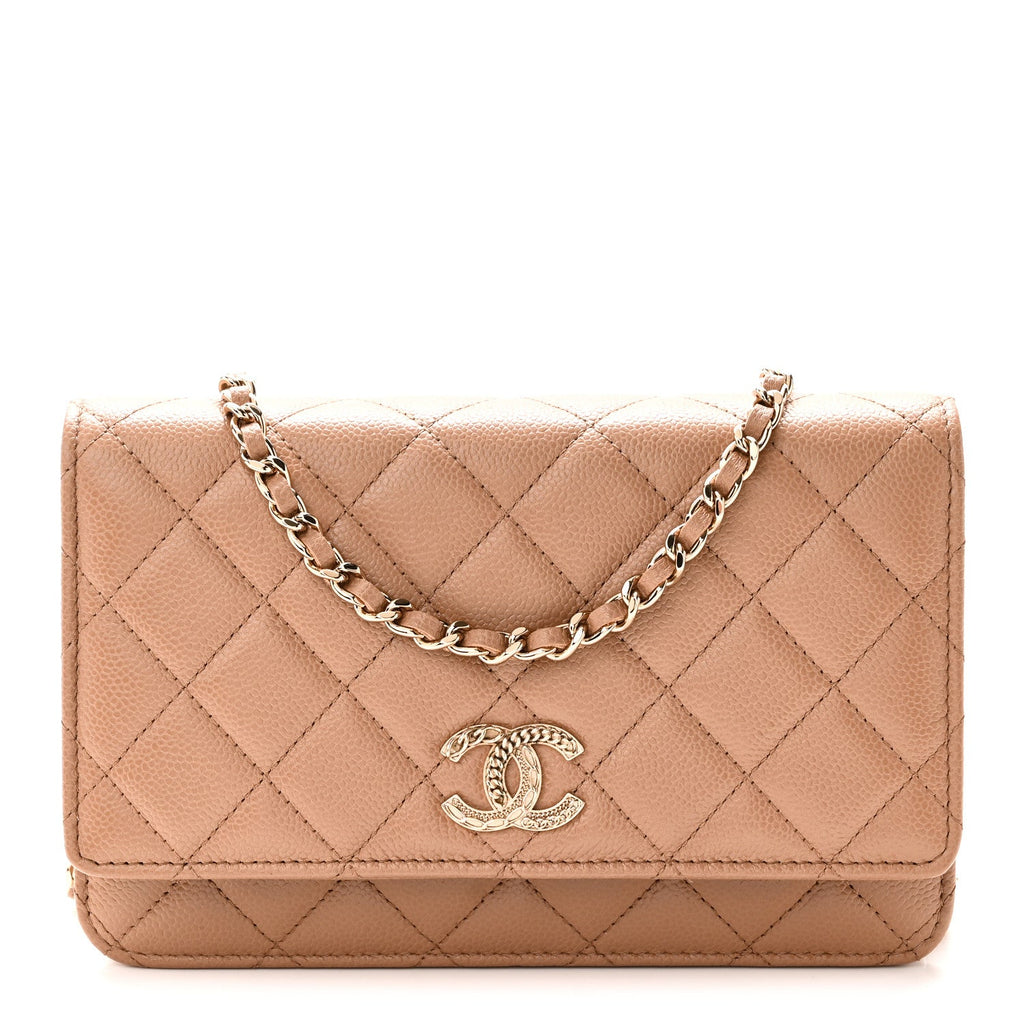 Caviar Quilted Multi Chain Wallet On Chain WOC Beige wholesalehk.shop