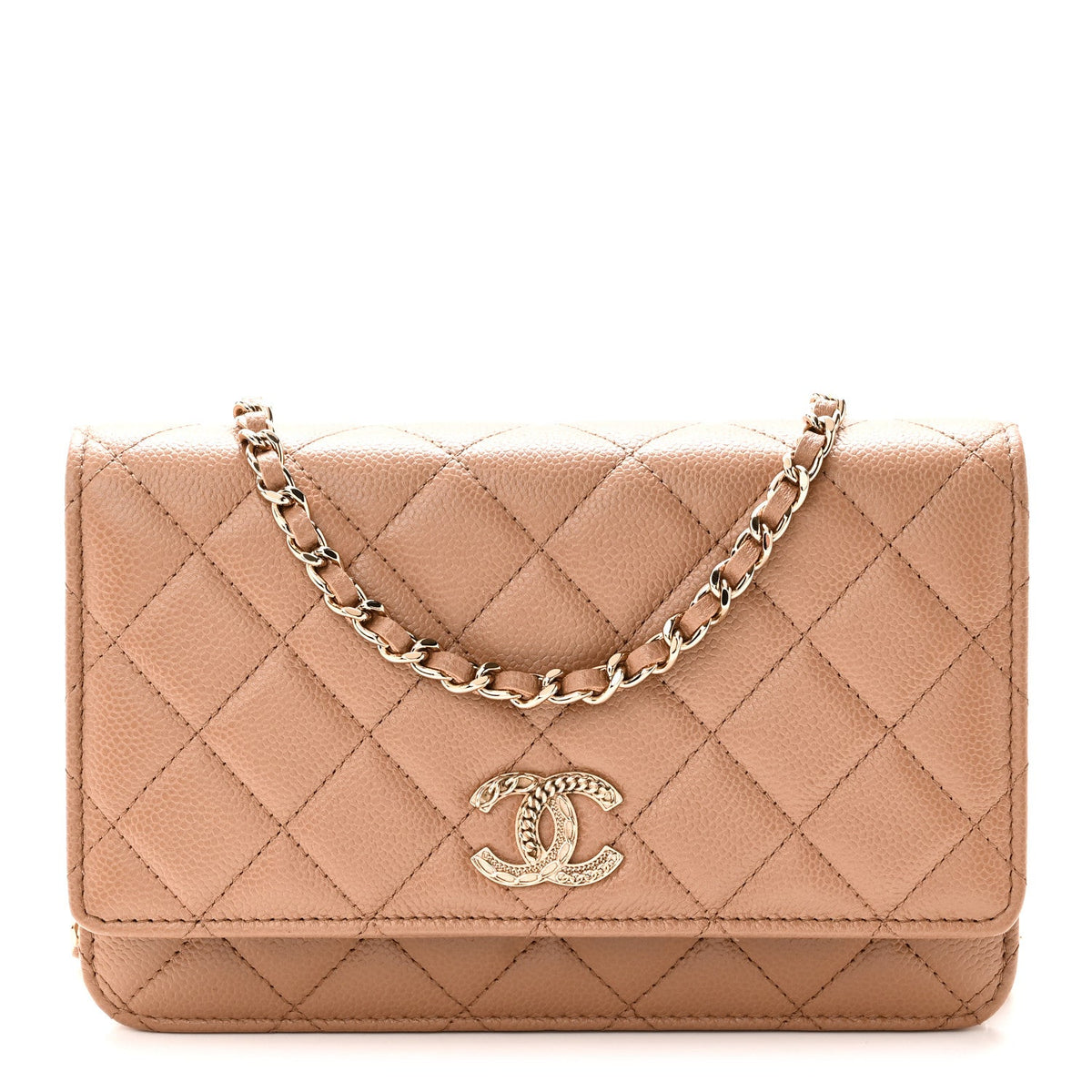 Caviar Quilted Multi Chain Wallet On Chain WOC Beige wholesalehk.shop