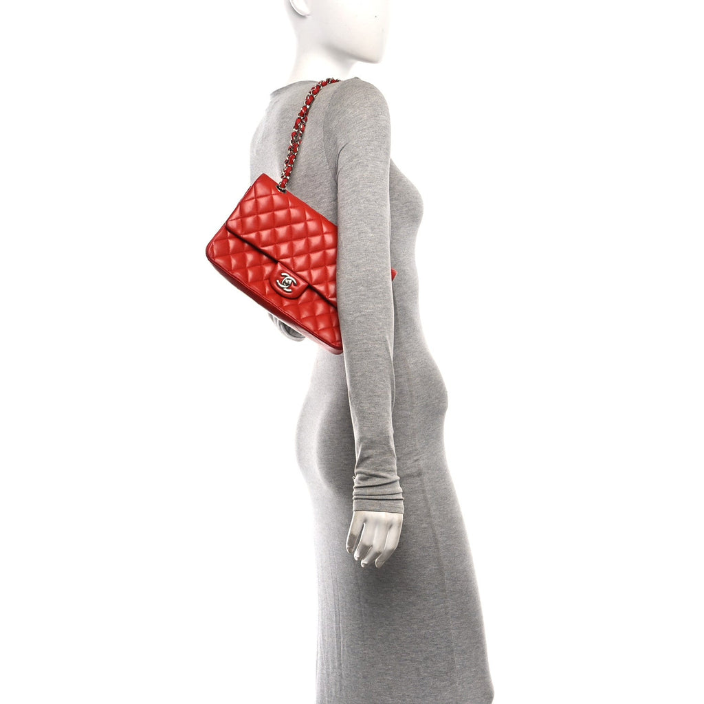 Lambskin Quilted Medium Double Flap Red wholesalehk.shop