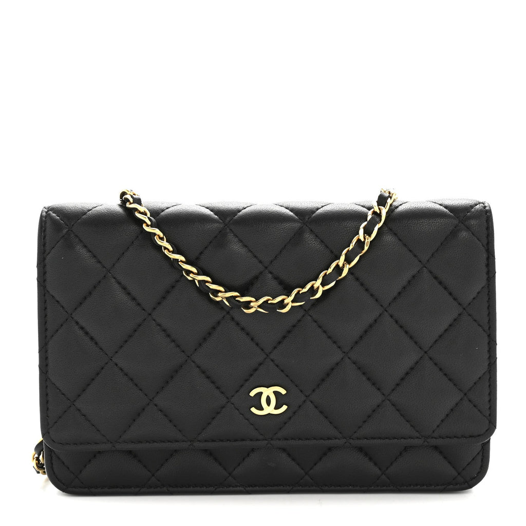 Lambskin Quilted Wallet On Chain WOC Black wholesalehk.shop