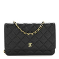 Lambskin Quilted Wallet On Chain WOC Black wholesalehk.shop
