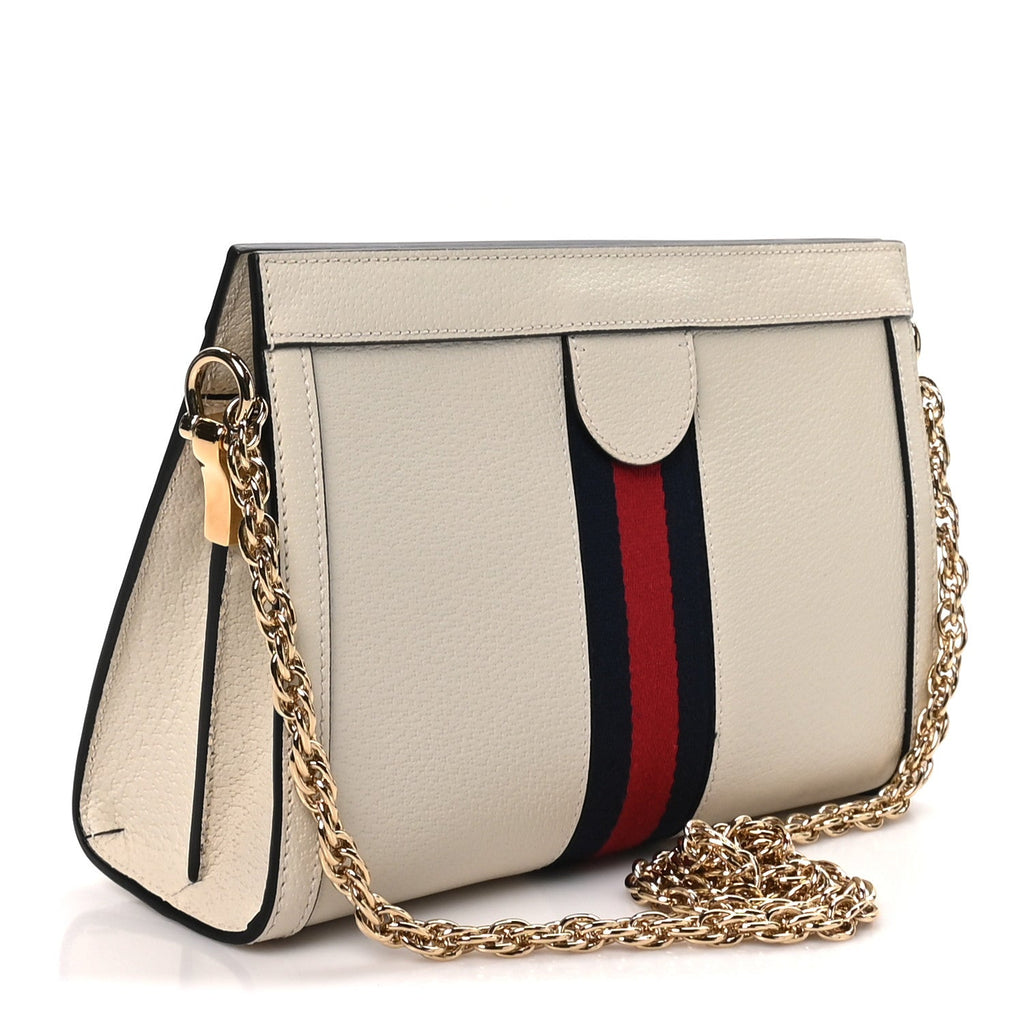 Textured Calfskin Web Small Ophidia Chain Shoulder Bag Mystic White wholesalehk.shop