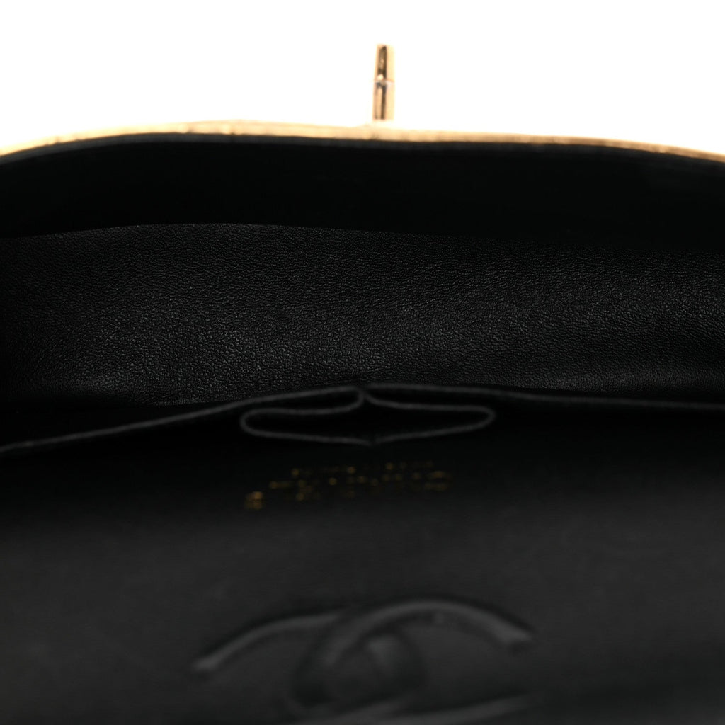 Metallic Calfskin Crocodile Embossed Cocodile Small Double Flap Gold wholesalehk.shop