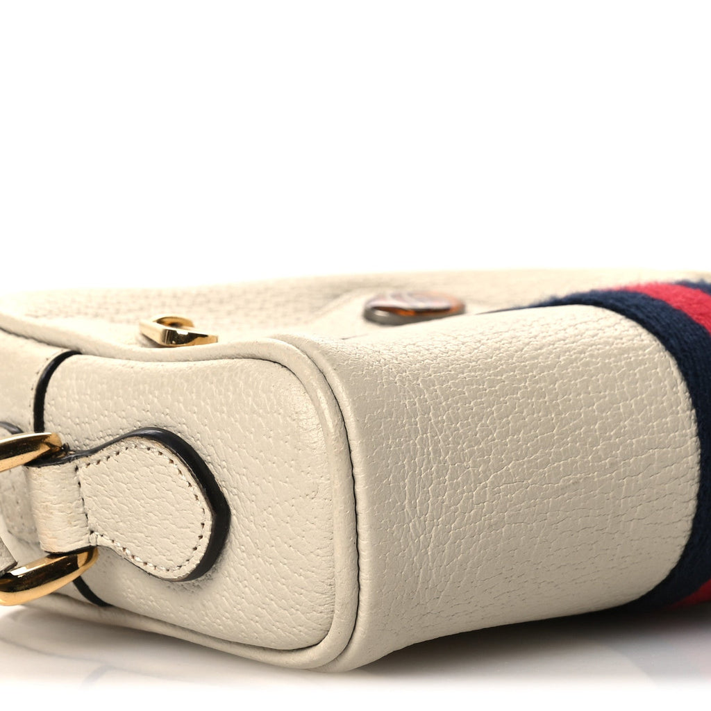 Textured Dollar Calfskin Web Mini Ophidia Shoulder Bag Mystic White wholesalehk.shop