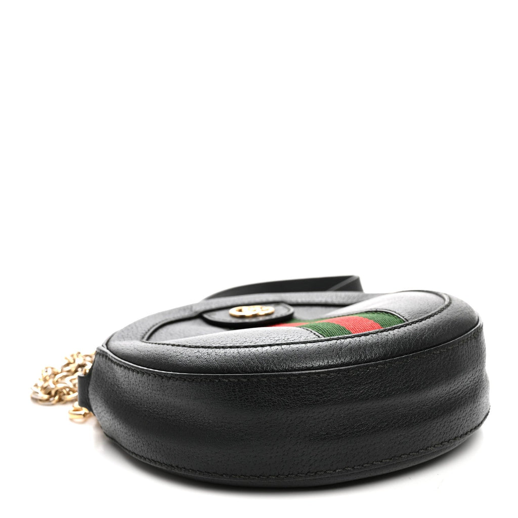 Grained Calfskin Web Mini Ophidia Round Shoulder Bag Black wholesalehk.shop