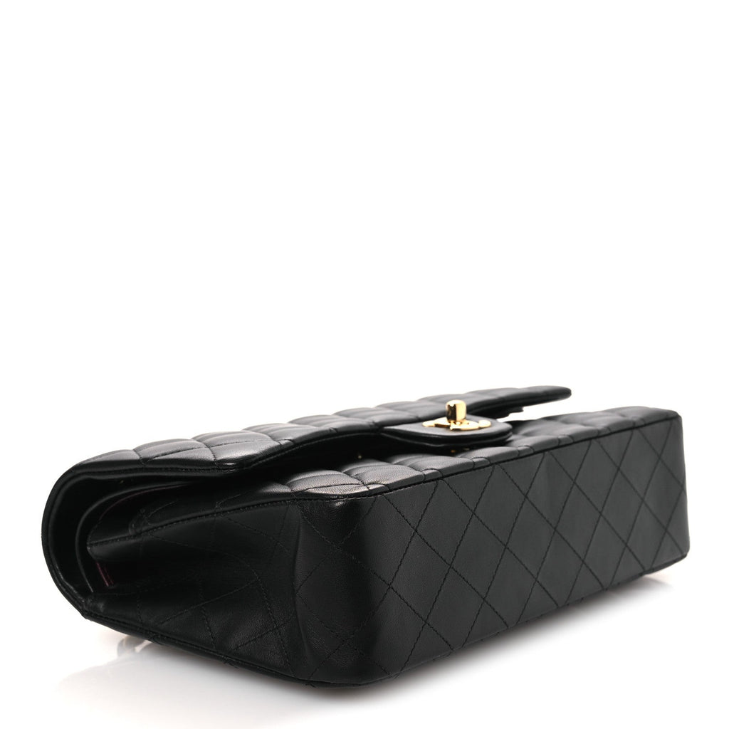 Lambskin Quilted Medium Double Flap Black wholesalehk.shop