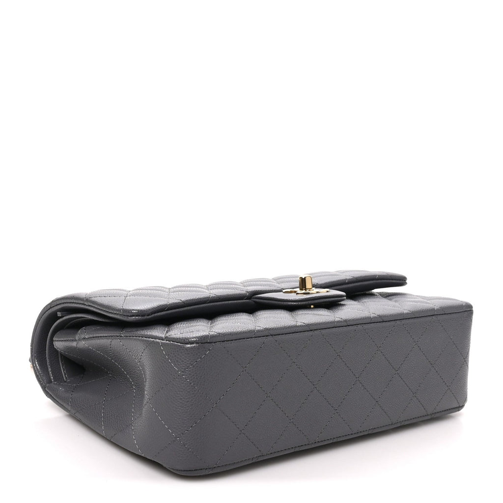 Caviar Quilted Medium Double Flap Dark Grey wholesalehk.shop