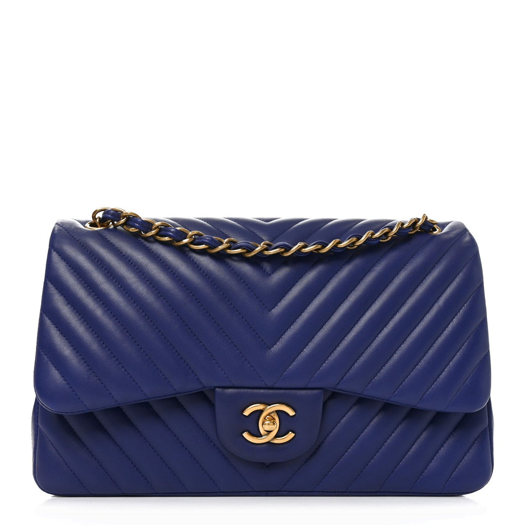Lambskin Chevron Quilted Jumbo Double Flap Navy Blue wholesalehk.shop
