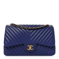 Lambskin Chevron Quilted Jumbo Double Flap Navy Blue wholesalehk.shop