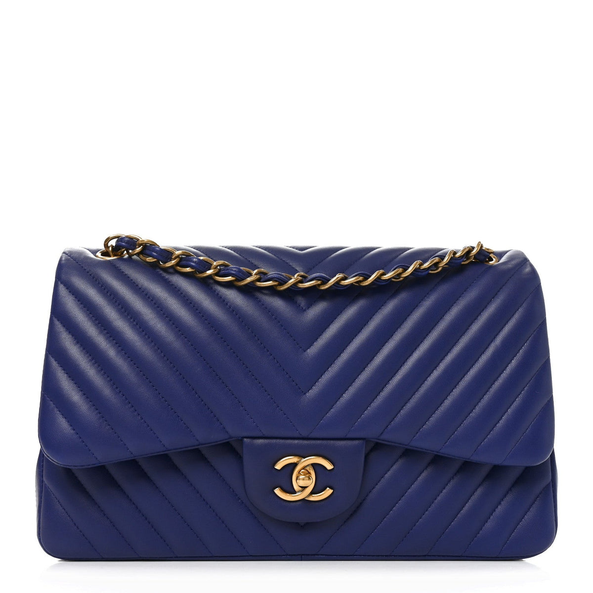 Lambskin Chevron Quilted Jumbo Double Flap Navy Blue wholesalehk.shop