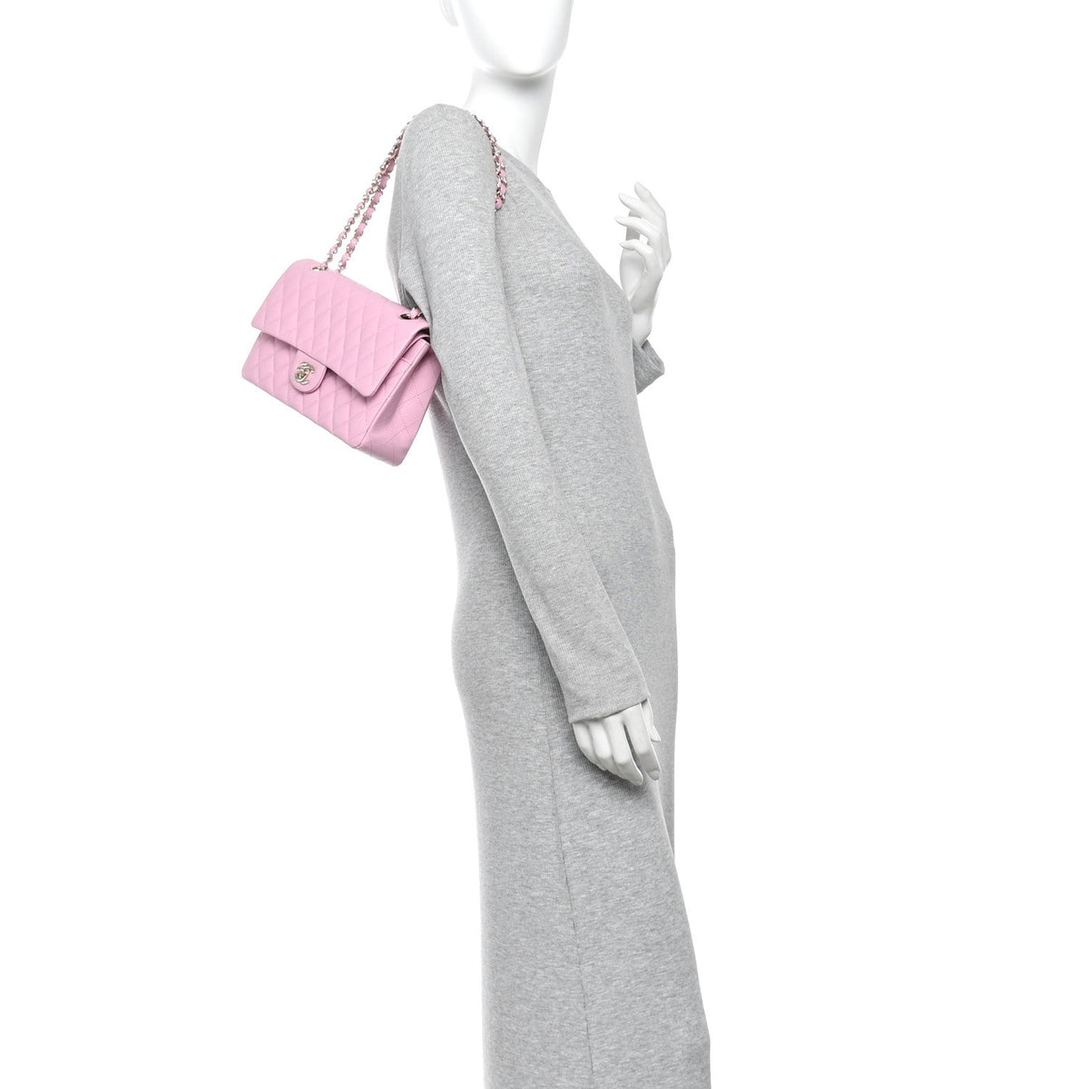 Caviar Quilted Medium Double Flap Light Pink wholesalehk.shop